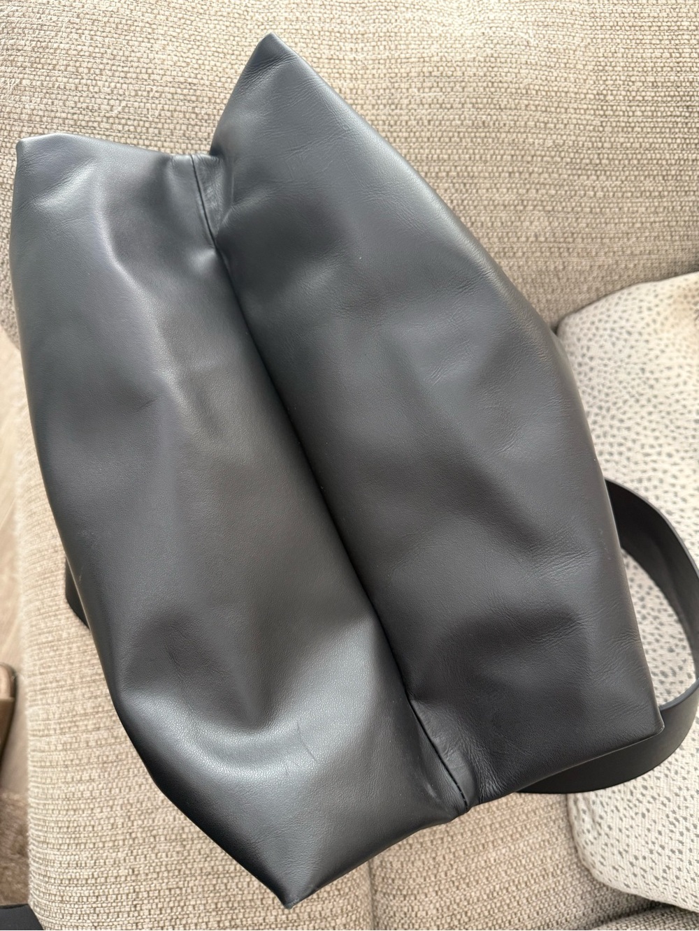 COS Black Leather Tote with interior drawstring pouch - Picture 9 of 10